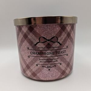 Bath & Body Works 3-Wick Champagne Toast Pink & Gold Plaid Candle 14.5 Oz NWT